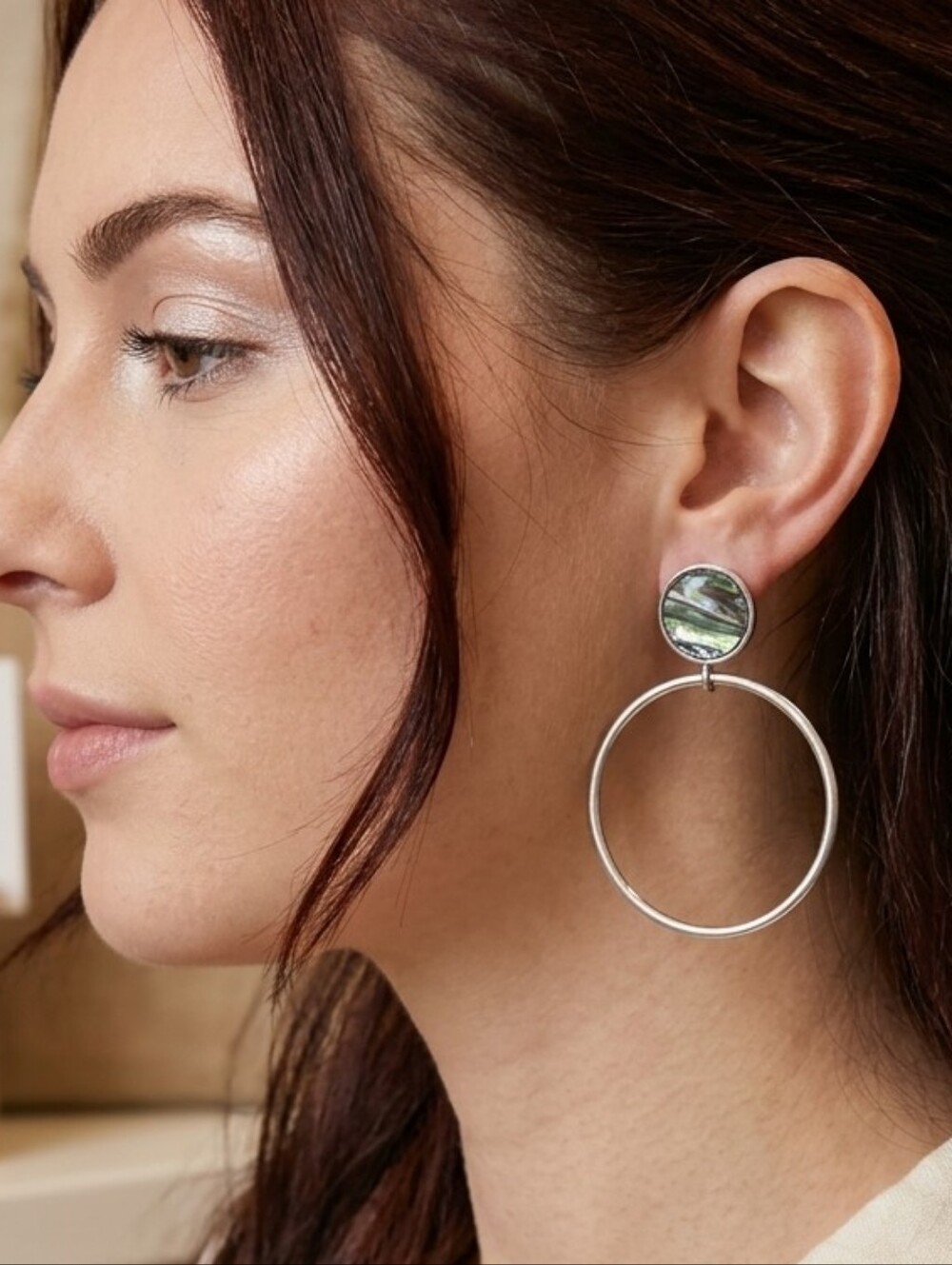 SILVER CIRCLE LABRADORITE STUD EARRINGS